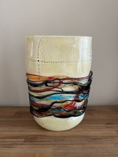 Large Vintage Murano Glass Gold Flake Colored Spaghetti Vase Artist Signed