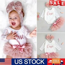 1st Birthday Outfit Baby Girls Long Sleeve Romper Cake Smash Tutu Dress New