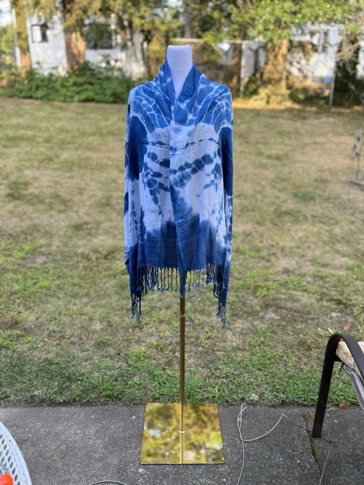 Soft Shawl Wrap Scarf Cotton Shibori Indigo Hand Tie-Dye