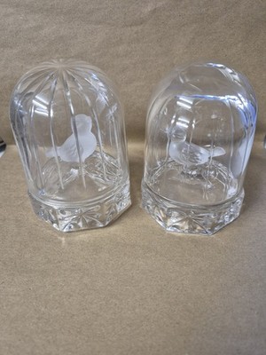 Paar Hofbauer Byrdes Glas Kristall Vögel in Käfigen Vintage