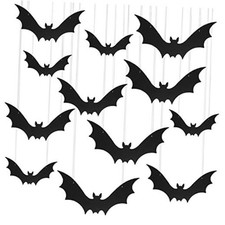 Plastic Bats Halloween Decorations, 12 PCS Large Black Hanging Bats
