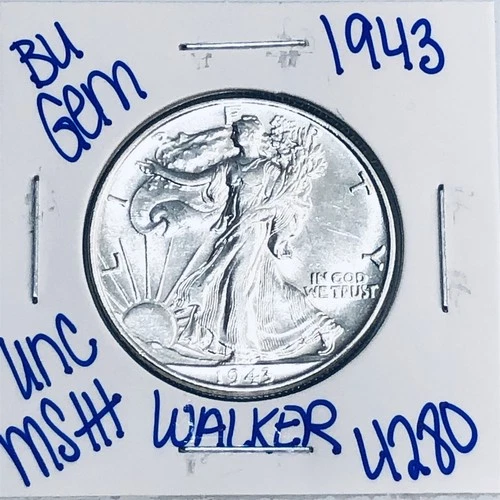 1943 BU UNCIRCULATED WALKING LIBERTY SILVER HALF DOLLAR AUTHENTIC U.S. MINT 4280