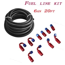 20FT -6AN AN-6 AN6 3/8 Fitting Stainless Steel Braided Oil Fuel Hose Line Kit