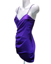 Fashion Nova Y2k Going Out Dress Womens S Purple Satin Ruched Spaghetti Straps