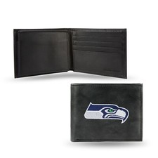 Cartera Billetera Doble Plegable Bordada Seattle Seahawks NFL - Cartera Negra Seahawks