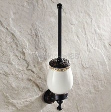 Oil Rubbed Bronze Bathroom Toliet Brush Holder Ceramic Cup Wall Mounted fba477