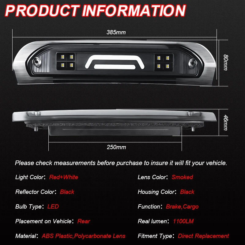 Smoked LED 3rd Tail Lights Brake Lamps For 2002-2009 Dodge Ram 1500 2500 3500 US - Image 3 of 4