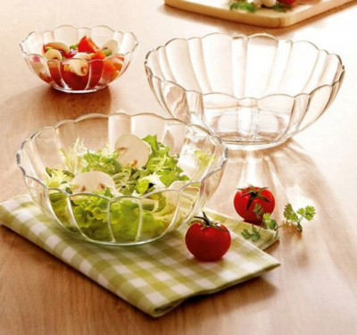 2 pc LUMINARC Arcadia Salad Bowl Set Large Glass Soup Bowl Clear Bowl Deep Plate