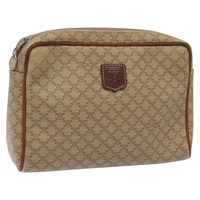 CELINE Macadam Canvas Clutch Bag Beige Auth bs22303