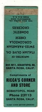 RICCA'S CORNER AND STORE matchbook matchcover - SANTA ROSA, CALIFORNIA