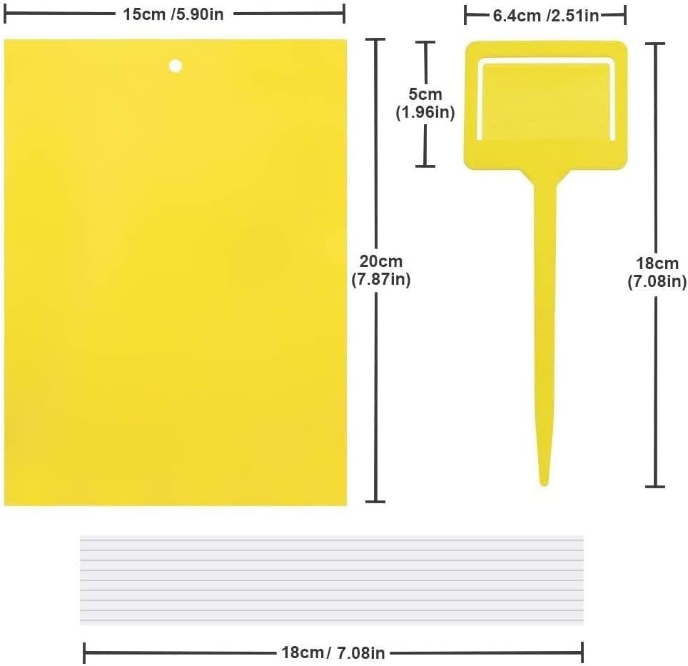 20-Pack Dual-Sided Yellow Sticky Traps for Flying Plant Insect Such as Fungus Gn