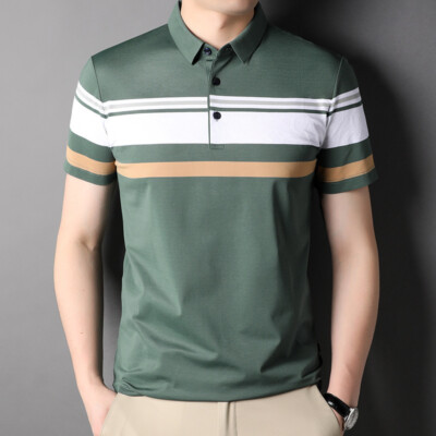 ZONBAILON Men's Stripe Summer Breathable Classic Sport Short Sleeve Polo Shirt