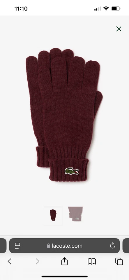 NUEVO CON ETIQUETAS LACOSTE Hombres Guantes Mitón Rojo 100% Lana Croc Logo RV045251 BZD Tejido Talla L Foto 3 de 4