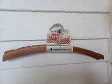4 Vintage solid wood dress Hangers noted ends lacquered wood Metal Hooks 16"