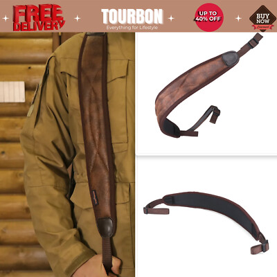 Tourbon PU Leather Rifle Sling Gun Strap Anti-slip 2 Point Padded Shooting Brown