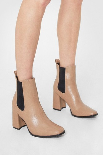 NASTY GAL Faux Croc Heeled Square Toe 