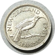elf New Zealand 6 Pence 1942 Huia Bird   World War II  Key Date