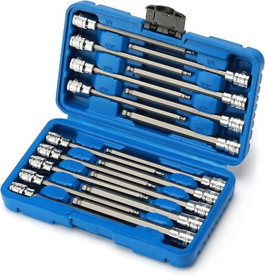 3/8''Drive Extra Long Ball-End Hex Bit Socket Set, 18 Piece Allen Socket Set, Met