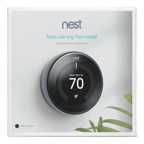 Google Nest 3rd Gen Learning Thermostat T3018US Mirror Black 813917022023 A+