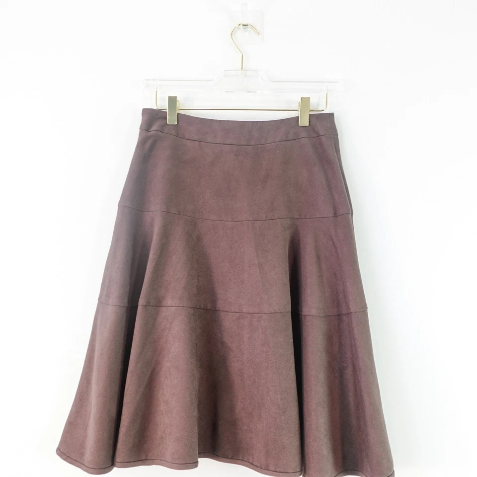 Lanvin 麂皮绒皮裙 38 XS 棕色法国 A 字喇叭学院风喇叭日本 — 第 2/4 张图片