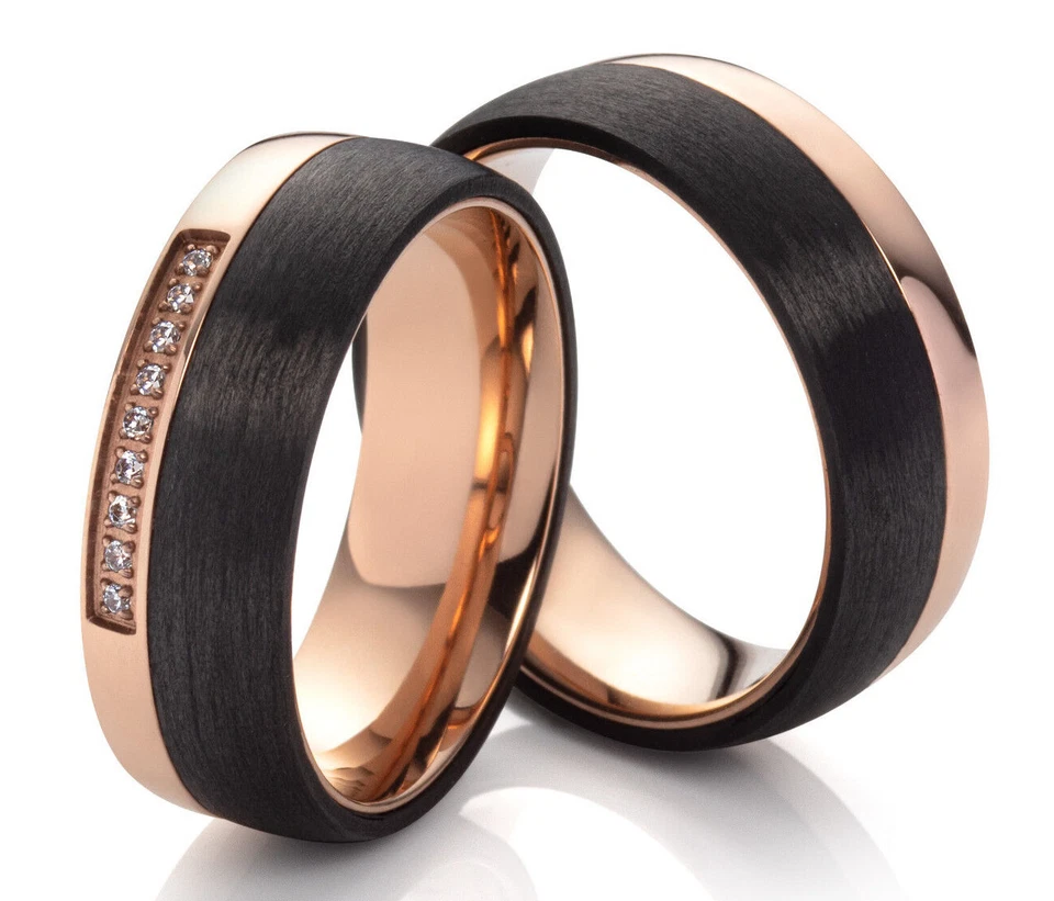 Eheringe Partnerringe Verlobungsringe Trauring rosé Titan Carbon  mit  Gravur - Bild 3 von 4