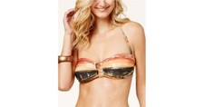 New Carmen Marc Valvo Swimsuit Bikini Top Sz XS Red Sunset Bandeau