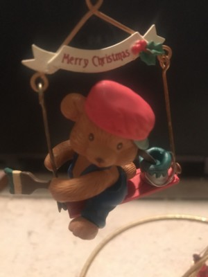 MISTLETOE MAGIC/NOT ENESCO CHRISTMAS ORNAMENT: BEAR PAINTING ON SCAFFOLD New