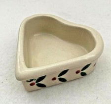 Vintage Heartstone Pottery USA Heart Shaped Cat Food Dish Green Red Cottage