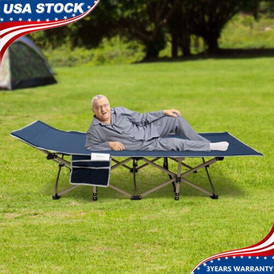 Folding Camping Cot For Camping & Hunting Blue Camping Cot for Adults W/ Bag NEW