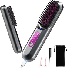 Cordless Hair Straightener Brush Ion Heated Straightening Comb USB Rechargeable