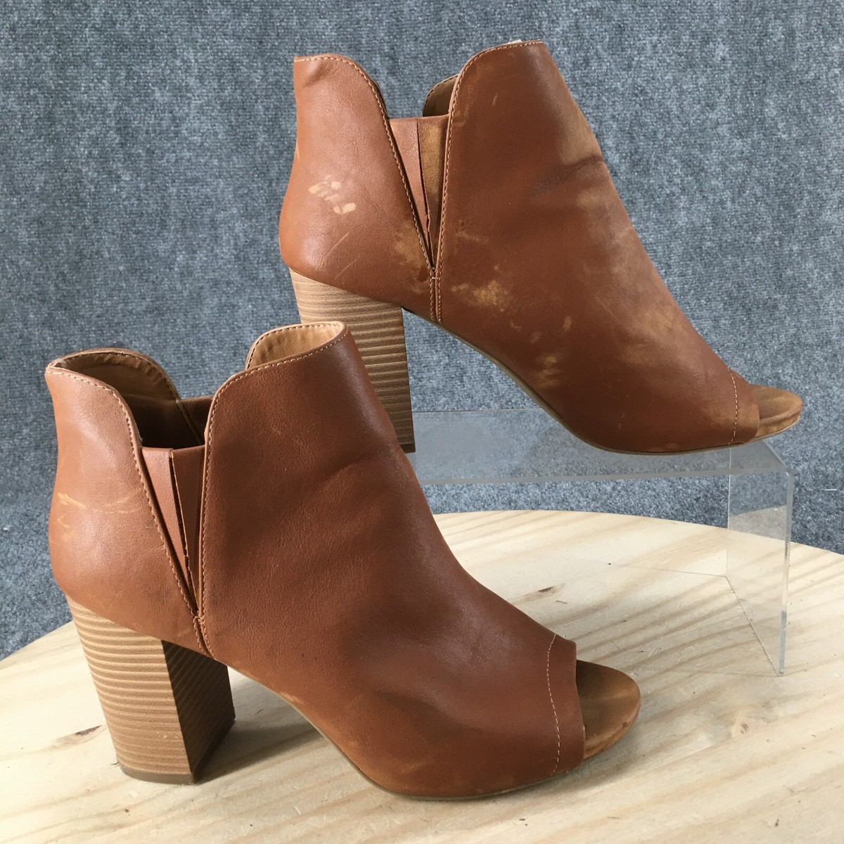 Madden Girl Boots Womens 10 M Fiizzle Peep Toe Ankle Booties Heels Brown  Pull On