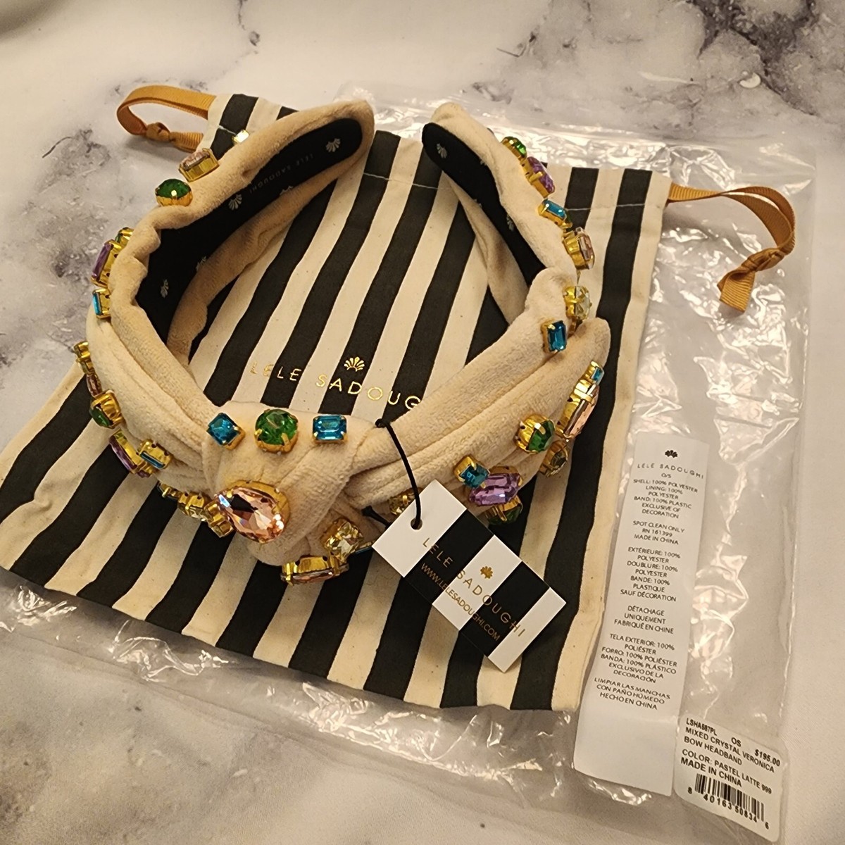 Lele Sadoughi Veronica Faux Leather Gold Bow Headband Lele Sadoughi Jet Veronica Moire Headband | Neiman Marcus main image 2