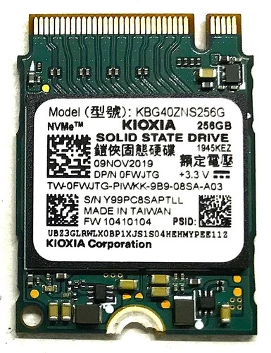 Kioxia 256GB M.2 2230 PCIe Gen3x4 NVMe KBG40ZNS256G DP/N: 0FWJTG