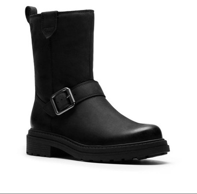 Clarks Orinoco 3 Bay Damen Schwarz Leder Halbhohe Stiefel Uk Größe 4 D EU 37.