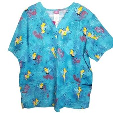 The Wonderful World Of Disney Scrub Top Women L Blue Scrubs Short Sleeve Top