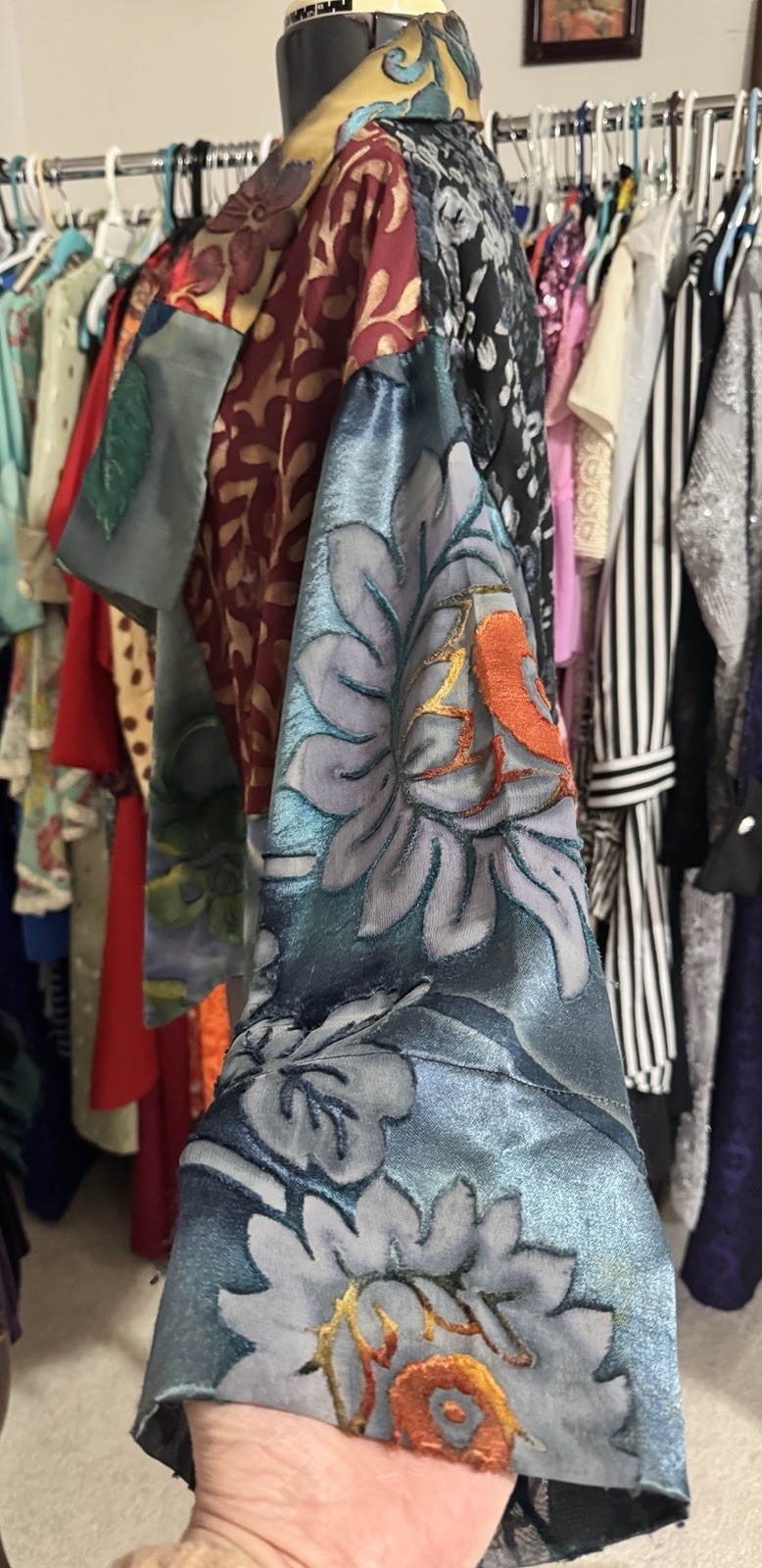 Patchwork Look Long Sleeve Multicolored Silk Burn… - image 2