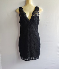 TOP SHOP Lace Mini Dress Size UK 10,Black V-Neck, Bodycon, Lined