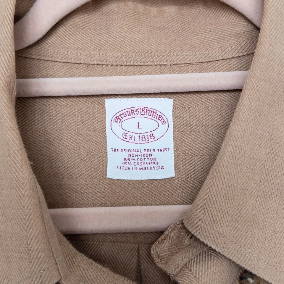 Camisa Brooks Brothers Para Hombres Cachemira Abotonada Talla L Tostada Clásica Tranquila Lujo Foto 3 de 4
