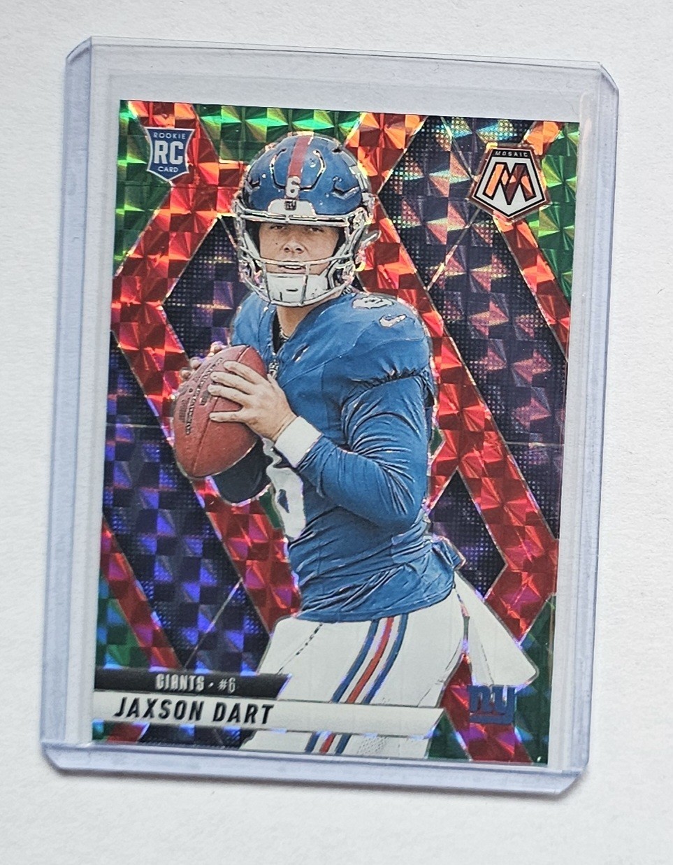 Jaxson Dart 2025 Panini Mosaic Choice Red Green Prizm SP Rookie Giants #362