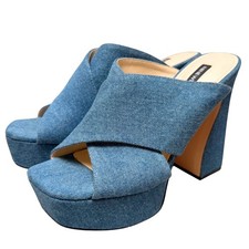 Women's Nine West Denim Blue Girlz Platform Dress Mule Sandals Block Heels - 8.5