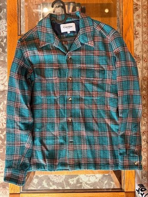 Corridor Teal Plaid Button-Up Shirt Camp Collar Size M SS21