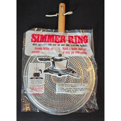 Vintage Simmer Ring Heat Diffuser Gas Electric Range Wood Handle 8 Inch Diameter