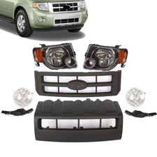 Fit Ford Escape 2008-2012 Front Bumper Grille&Foglights&Brackets Black 8pcs