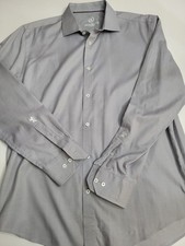 Bugatchi Uomo 17  - 36/37 Grey Button Up Dress Shirt w/ Contrast Collar  Cuffs
