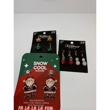 Christmas Earring Bundle Santa Claus Snowman Gift Bow Ornament 5 Pair Set NEW