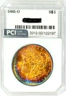 1885-O Gem BU +++ Morgan Dollar Monster Rainbow Color Toned