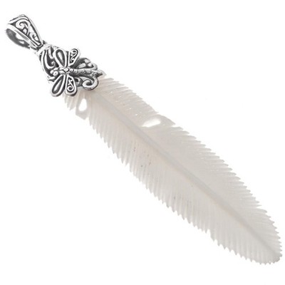 925 Silber handgeschnitzt Bison Knochen Feder Schnörkelarbeit Sterling Anhänger, 3 1/8''