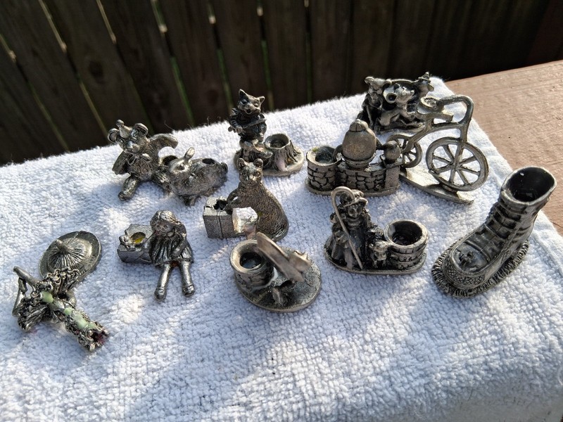 RARE! VINTAGE GODINGER BEATRIX POTTER PEWTER BIRTHDAY CANDLE HOLDERS W/TIN