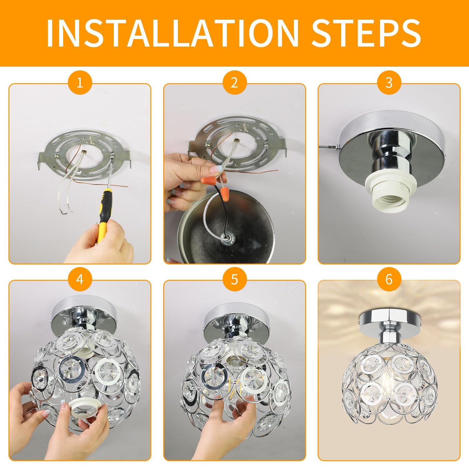 Modern Semi Flush Mount Ceiling Light Fixture, Mini Chandelier Crystal Lamp,