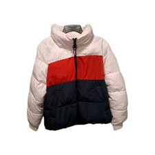 Tommy Hilfiger Colorblock Puffer Jacket Women  s Large Red White Blue Flag Logo